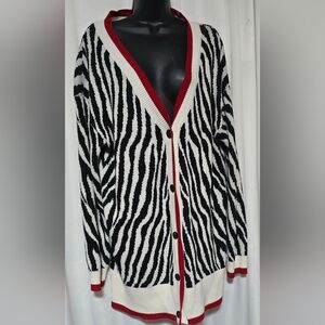 Soho New York & Co. Sweater Cardigan Size XL Black & White w/ Red Accents
